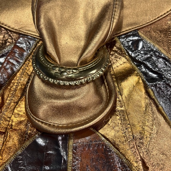 Y2K Michelle Genuine Leather Metallic Handbag Gold Bronze Copper Italian Purse - Picture 2 of 16